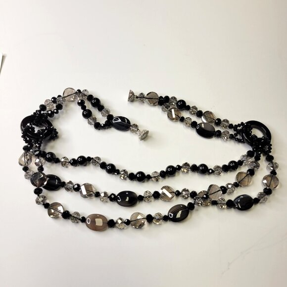 Multistrand Black Beaded Necklace Shiny Grey and Black Beaded Necklace - Picture 11 of 11